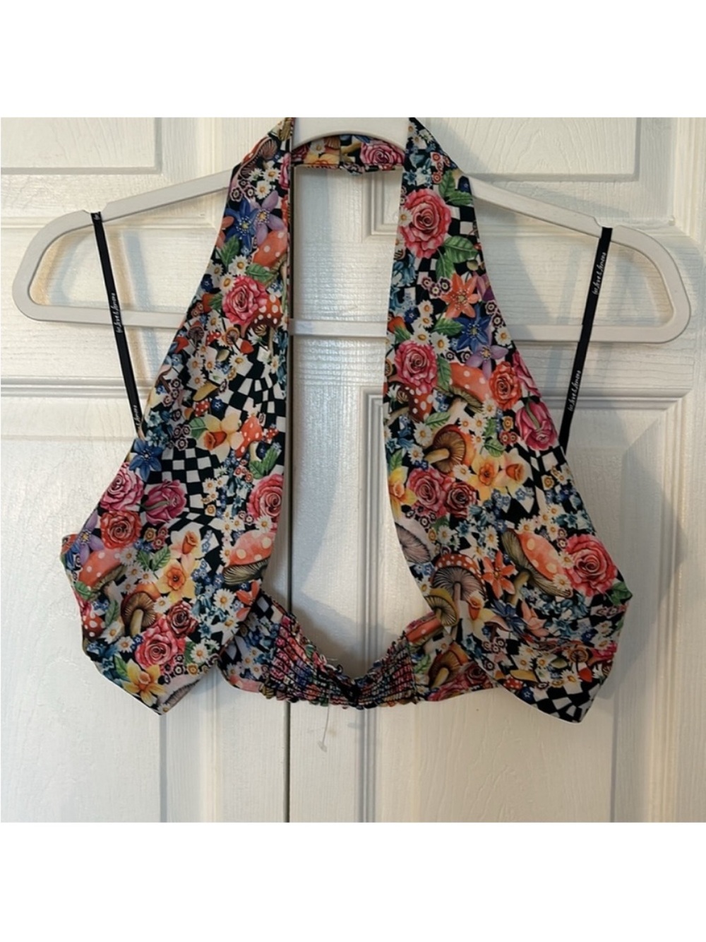 For Love & Lemons Small Top Diedra Halter Scarf Festival Mushroom Black Motif - Picture 2 of 13